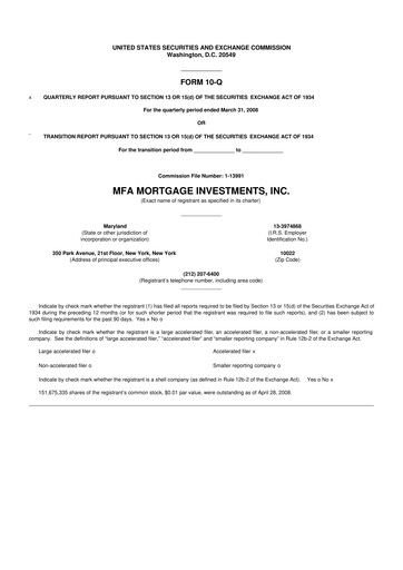 Thumbnail MFA Financial 10-Q Quarterly Report FY 