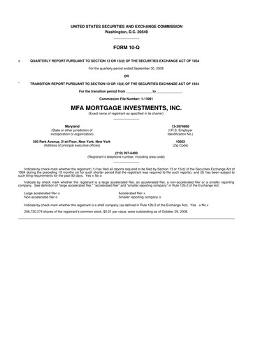 Thumbnail MFA Financial 10-Q Quarterly Report FY 