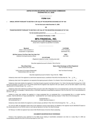 Thumbnail MFA Financial 10-K Annual Report 