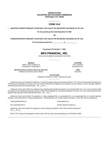 Thumbnail MFA Financial 10-Q Quarterly Report FY 