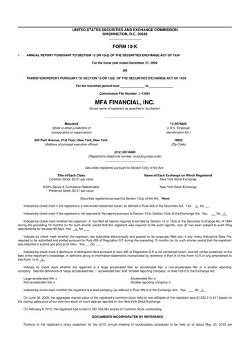 Thumbnail MFA Financial 10-K Annual Report 