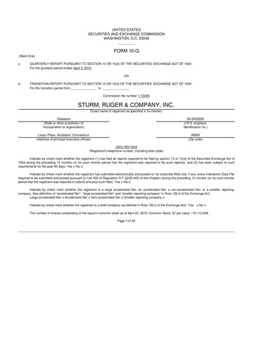 Thumbnail Sturm, Ruger & Co 10-Q Quarterly Report FY 