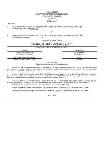 Thumbnail Sturm, Ruger & Co 10-Q Quarterly Report FY 