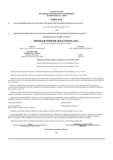 Thumbnail Pioneer Power Solutions 10-K Annual Report 