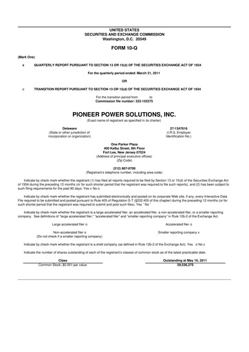 Thumbnail Pioneer Power Solutions 10-Q Quarterly Report FY 