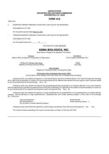 Thumbnail ADMA Biologics
 10-Q Quarterly Report FY2013 