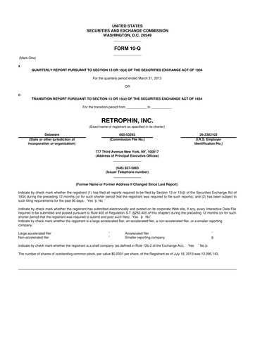 Thumbnail Travere Therapeutics 10-Q Quarterly Report FY2013 