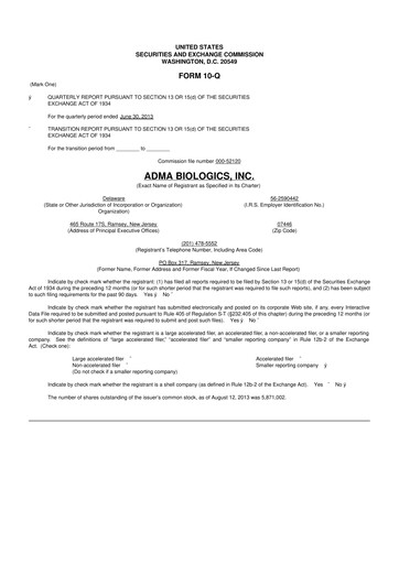 Thumbnail ADMA Biologics
 10-Q Quarterly Report FY2013 