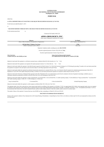 Thumbnail ADMA Biologics
 10-K Annual Report 2013