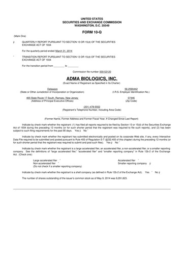 Thumbnail ADMA Biologics
 10-Q Quarterly Report FY2014 