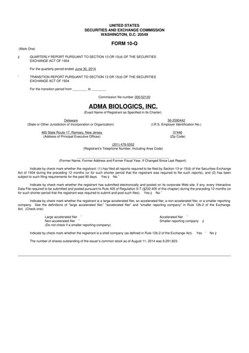 Thumbnail ADMA Biologics
 10-Q Quarterly Report FY2014 