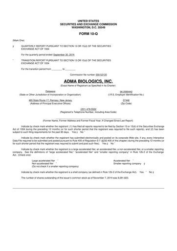 Thumbnail ADMA Biologics
 10-Q Quarterly Report FY2014 