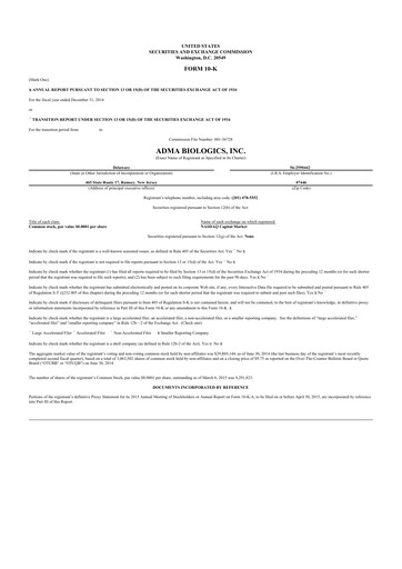 Thumbnail ADMA Biologics
 10-K Annual Report 2014