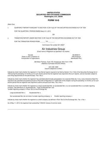 Thumbnail Air Industries Group 10-Q Quarterly Report FY2015 