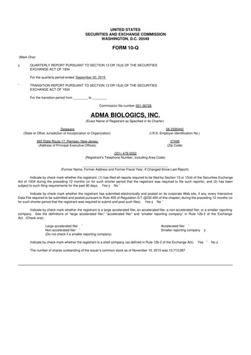 Thumbnail ADMA Biologics
 10-Q Quarterly Report FY2015 