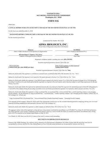 Thumbnail ADMA Biologics
 10-K Annual Report 2019