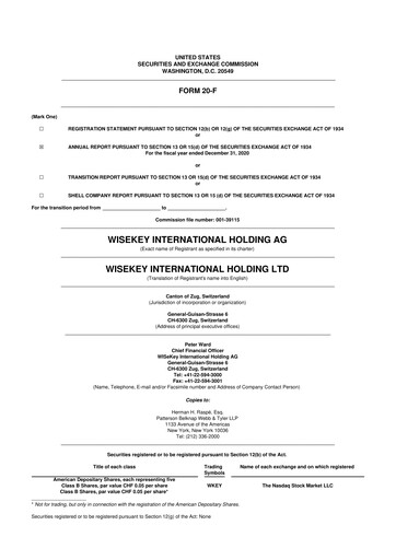 Thumbnail WISeKey International 20-F Annual Report 2020