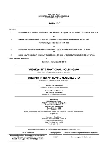 Thumbnail WISeKey International 20-F Annual Report 2022