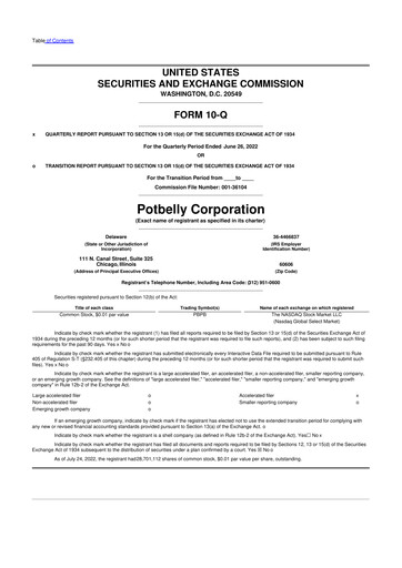 Thumbnail Potbelly Corporation 10-Q Quarterly Report FY2022 