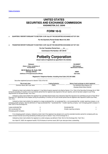 Thumbnail Potbelly Corporation 10-Q Quarterly Report FY2025 