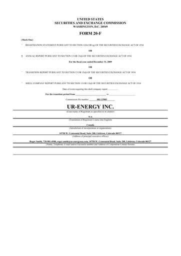 Thumbnail Ur-Energy 20-F Annual Report 