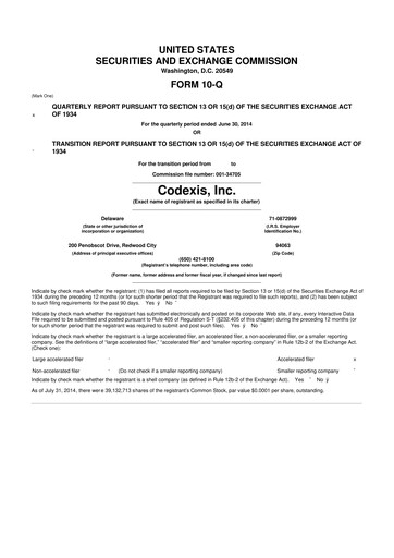 Thumbnail Codexis
 10-Q Quarterly Report FY2014 