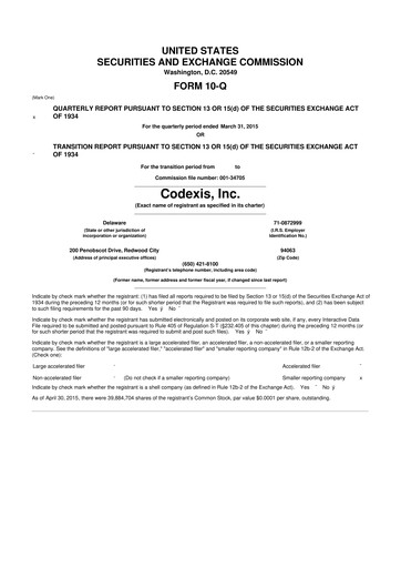 Thumbnail Codexis
 10-Q Quarterly Report FY2015 