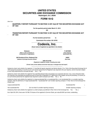 Thumbnail Codexis
 10-Q Quarterly Report FY2016 