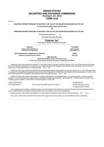 Thumbnail Codexis
 10-Q Quarterly Report FY2018 
