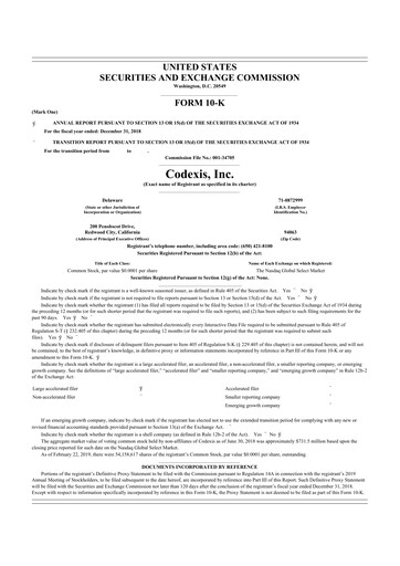 Thumbnail Codexis
 10-K Annual Report 2018