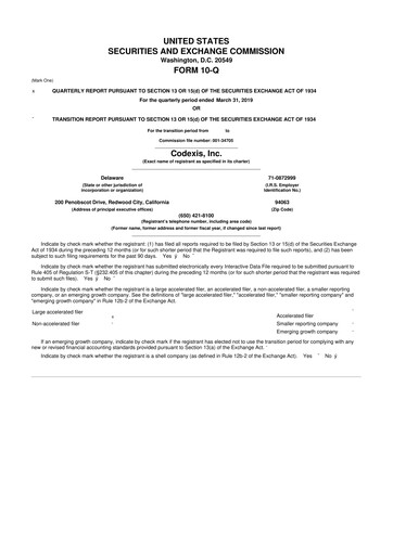 Thumbnail Codexis
 10-Q Quarterly Report FY2019 