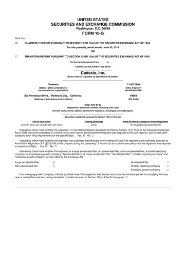 Thumbnail Codexis
 10-Q Quarterly Report FY2019 
