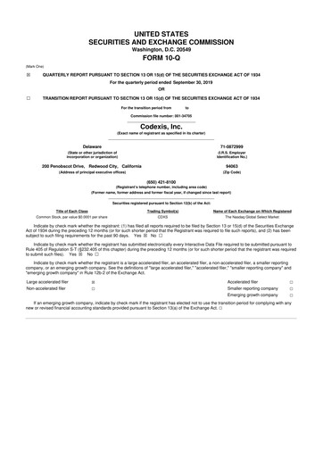 Thumbnail Codexis
 10-Q Quarterly Report FY2019 