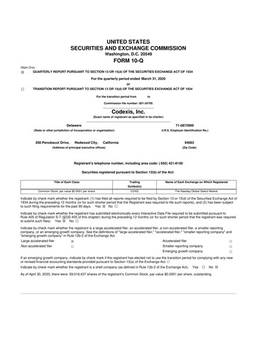 Thumbnail Codexis
 10-Q Quarterly Report FY2020 