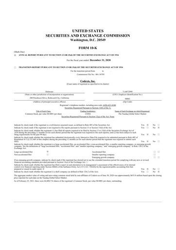 Thumbnail Codexis
 10-K Annual Report 2020