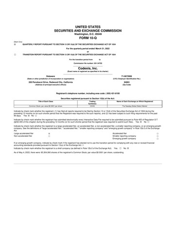 Thumbnail Codexis
 10-Q Quarterly Report FY2022 