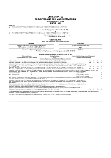 Thumbnail Codexis
 10-K Annual Report 2025