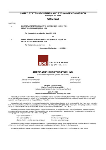 Thumbnail American Public Education 10-Q Quarterly Report FY2018 