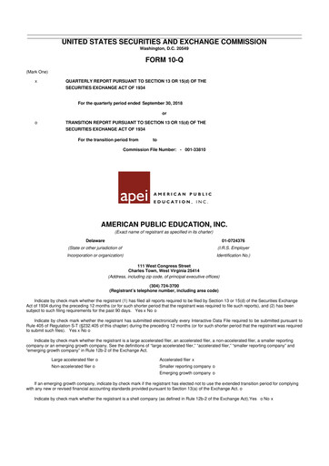 Thumbnail American Public Education 10-Q Quarterly Report FY2018 
