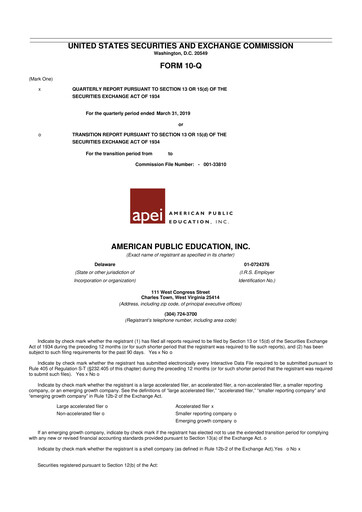 Thumbnail American Public Education 10-Q Quarterly Report FY2019 