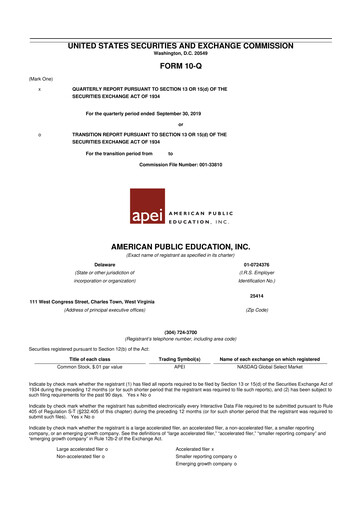 Thumbnail American Public Education 10-Q Quarterly Report FY2019 