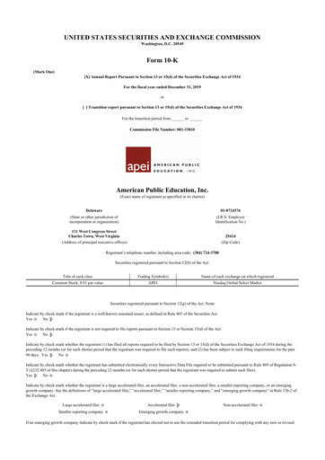 Thumbnail American Public Education 10-K Annual Report 2019