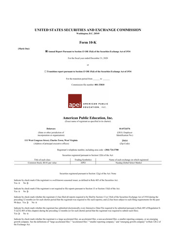 Thumbnail American Public Education 10-K Annual Report 2020