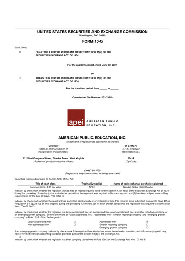 Thumbnail American Public Education 10-Q Quarterly Report FY2021 