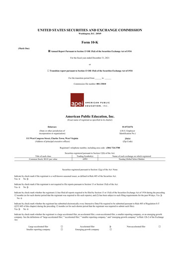 Thumbnail American Public Education 10-K Annual Report 2021