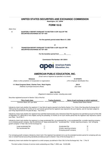 Miniature American Public Education 10-Q Rapport trimestriel  