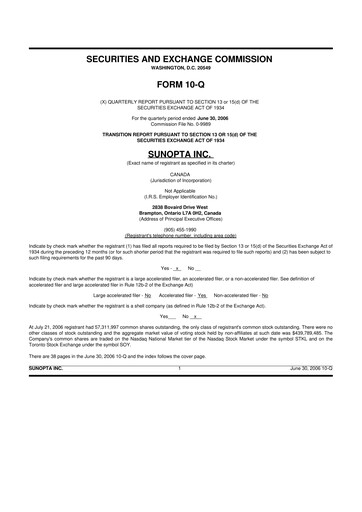 Vorschaubild SunOpta 10-Q Quartalsbericht  