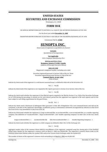 Thumbnail SunOpta 10-K Annual Report 