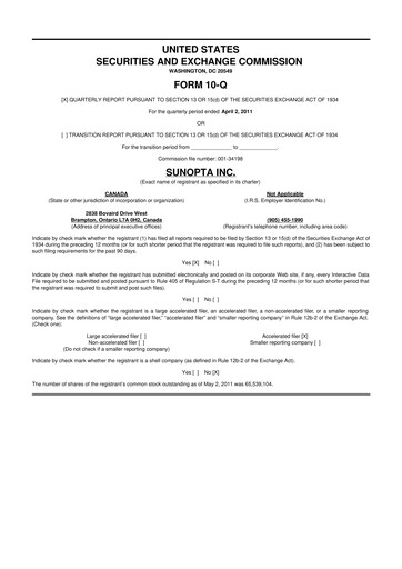 Vorschaubild SunOpta 10-Q Quartalsbericht  