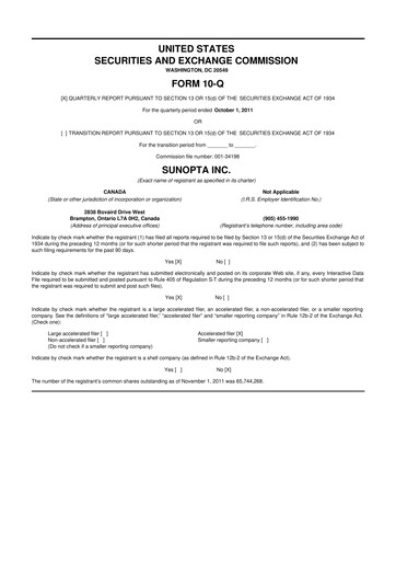 Vorschaubild SunOpta 10-Q Quartalsbericht 2011 